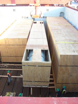 AIS export packed boxes with trap doors for vessel loading